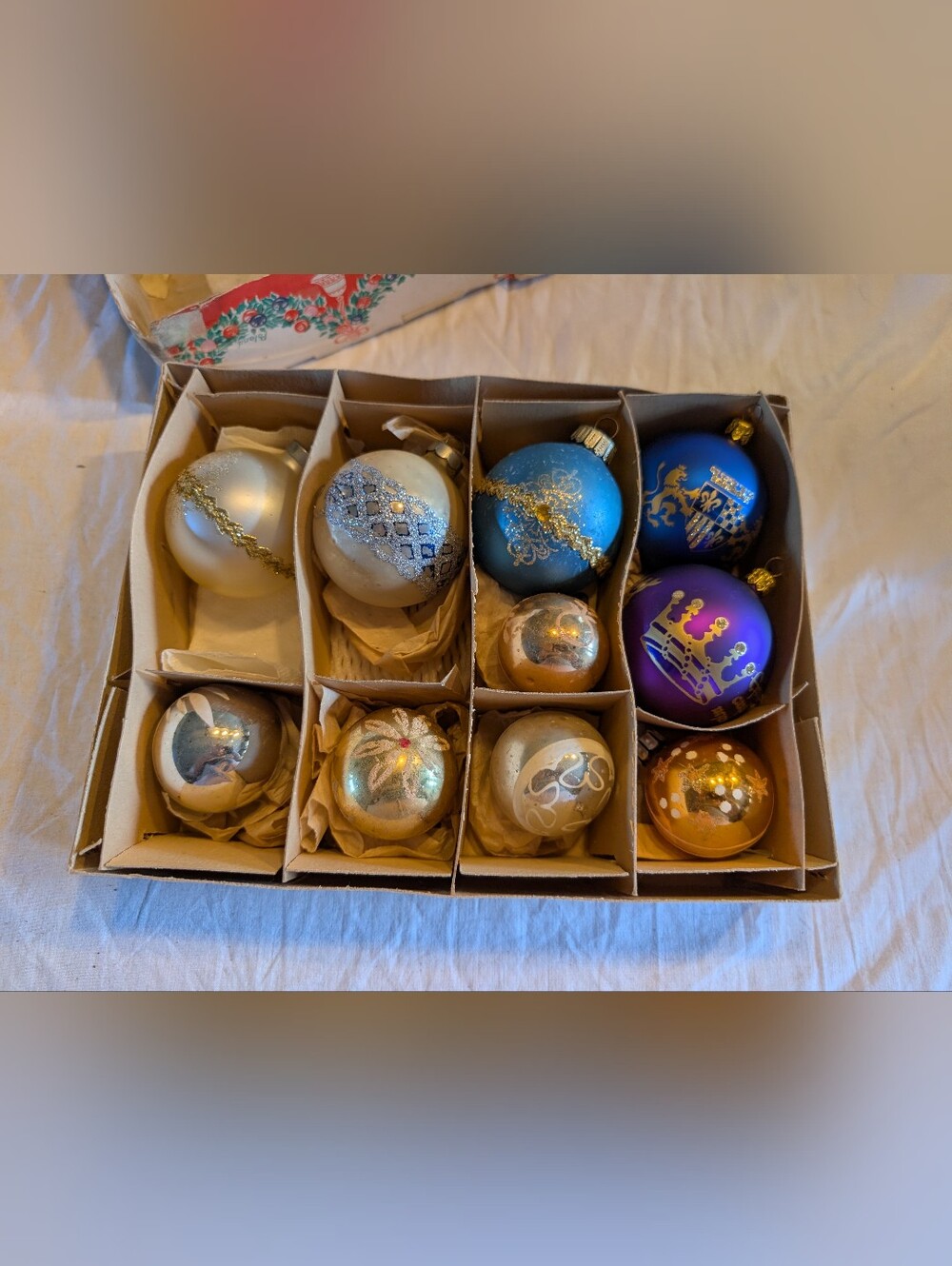 2/40$ Assorted Vintage Glass Holiday Ornaments - Blue, Gold, Purple
